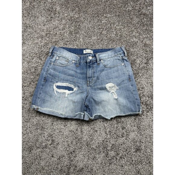 Madewell Size 29 Relaxed Mid Length Blue Denim Shorts Distressed Casual‎ Summer - Picture 1 of 10